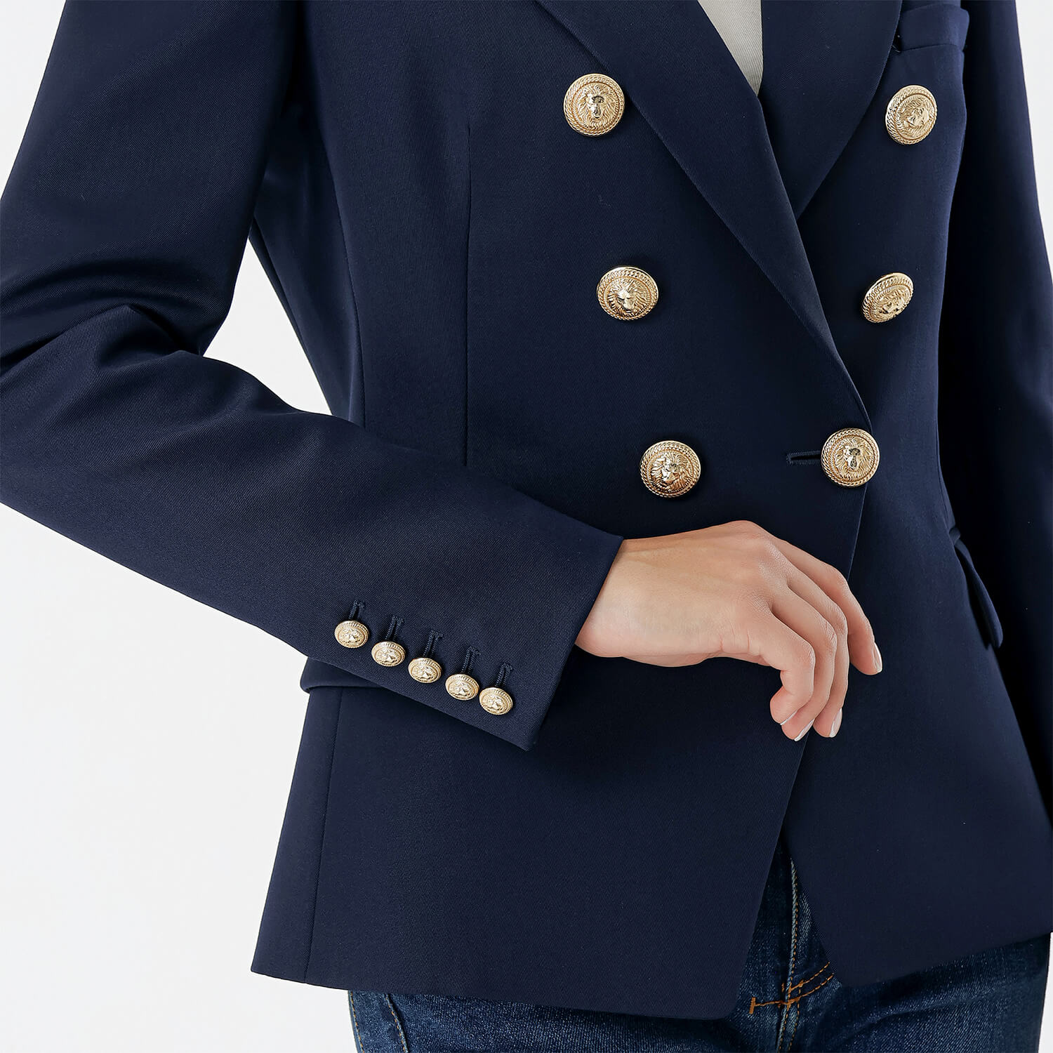 Balmain - Navy Blue Gold Button Blazer Jacket